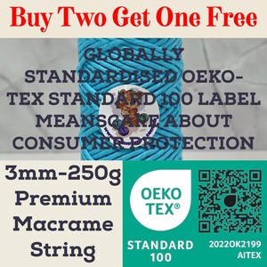 3mm Cotton Macrame String, 250g Spool, OEKO-TEX Certified Yarn