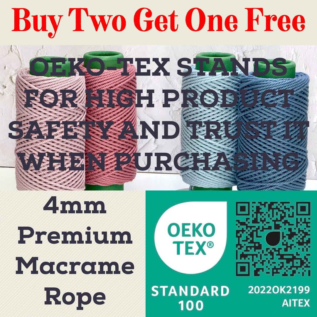 Tex Rope 4mm Rope, OEKO-TEX Certified Triple Twist 100% Cotton Macrame Rope ...