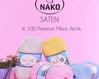 Nako Saten Garn: 100 % akryl, mjukt, slitstarkt, satinfinish