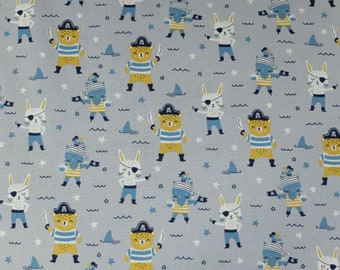 Cotton fabric PIRATES GREY BLUE 50 x 140 cm patchwork fabrics fabric scraps Oeko Tex 100 certified