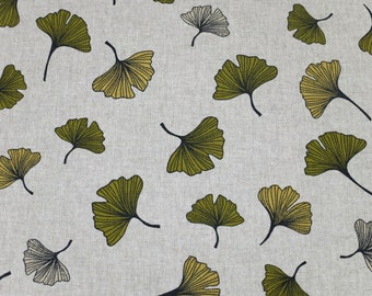 Bag fabric Upholstery fabric Decorative fabric sold by the meter GIN LEAVES GREEN BEIGE 50 cm x 140 cm