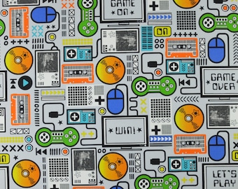 Bag fabric canvas decorative fabric RETRO GAMER grey from 50 x 140 cm sold by the meter