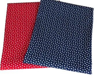 Cotton fabric HEART BLUE RED Swafing // 50 x 140 cm patchwork fabrics fabric scraps Oeko Tex 100 certified