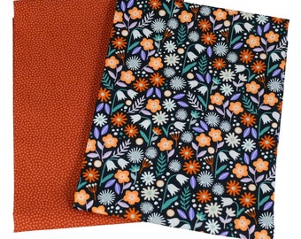 Cotton fabric FLOWERS ON BLACK Dotty terracotta Swafing // 50 x 140 cm patchwork fabrics fabric scraps Oeko Tex 100 certified