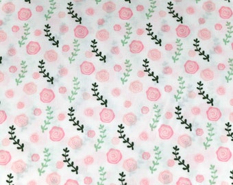 Cotton fabric BLUMEN PANKEN pink green 50 x 140 cm patchwork fabrics scraps Öko Tex 100 certified