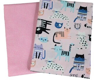 Cotton fabric COMIC CATS PINK Dotty pink Swafing // 50 x 140 cm patchwork fabrics fabric scraps Oeko Tex 100 certified
