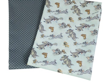 Cotton fabric TOM + JERRY GREY // 2 x 50 x 140 cm patchwork fabrics fabric scraps Oeko Tex 100 certified