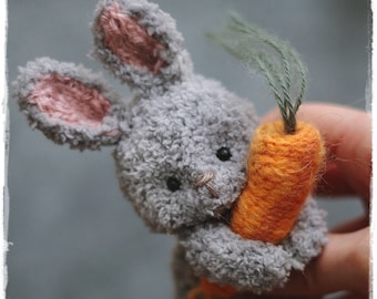 Knitting Easter BUNNY PDF PATTERN, knitted tutorial, easter ideas, fluffy animal toy + carrot pattern, quick knitting