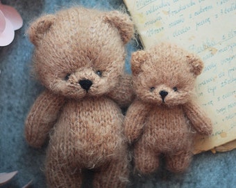 2 Cinnamon Teddy Bears knitting PATTERN, knitted animal toy 12 and 18cm 4.7 and 7 inch, 2pack