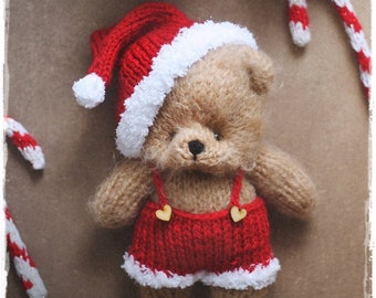 Santa Claus KNITTING pattern pdf. outfit for 18cm Cinnamon Teddy Bear, knitted Santa's Christmas costume