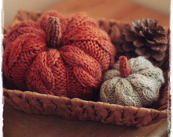 Knitted CABLE PUMPKIN, knitting pattern, HALLOWEEN