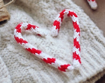 Christmas Candy Cane KNITTING PATTERN pdf. knitted christmas tree decoration