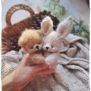 Orsetto e coniglietto MODELLO PER LAVORO A MAGLIA pdf, confezione da 2, giocattolo per animali lavorato a maglia