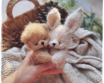 Little Bear et Little Bunny KNITTING PATTERN pdf, 2pack, jouet animal tricoté