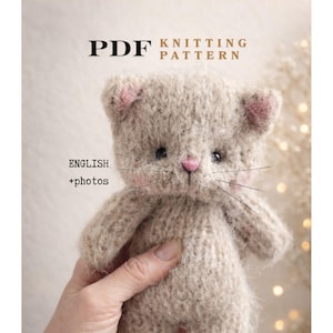 Patrón de tejido de gato en PDF, peluche tejido, tejido plano con 2 agujas, ideas de decoración para la habitación del bebé, ideal para principiantes.