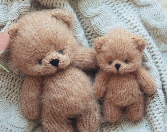 2 Cinnamon Teddy Bears knitting PATTERN, knitted animal toy 12 and 18cm 4.7 and 7 inch, 2pack