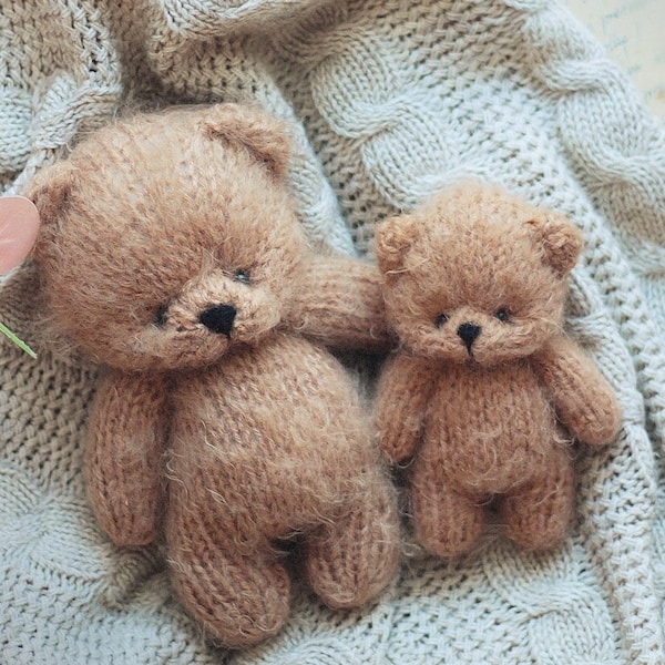 2 Cinnamon Teddy Bears knitting PATTERN, knitted animal toy 12 and 18cm 4.7 and 7 inch, 2pack