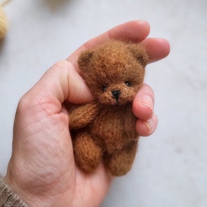 Tiny Teddy Bear Knitting Pattern PDF, Micro 8cm Animal Tutorial, Flat Knit Pocket Companion, Whimsical Miniature Plushie, Newborn Photo Prop