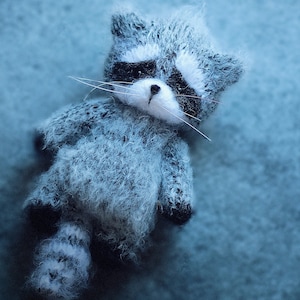 Raccoon Knitting Pattern PDF • Cute 16–18cm Soft Toy • Flat Knit on 2 Needles • Instant Download