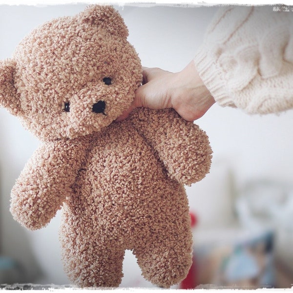 Teddy Bear, CURLY bear knitting PATTERN PDF, knitted animal toy, 40cm, knit cute bear, knitting tutorial, knitting ideas