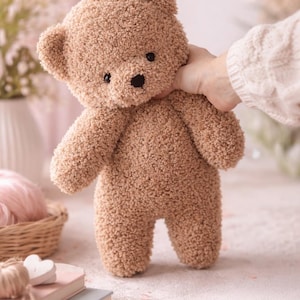 PDF, Breipatroon voor een krullende teddybeer • 40 cm knuffel • Plat breien op 2 breinaalden