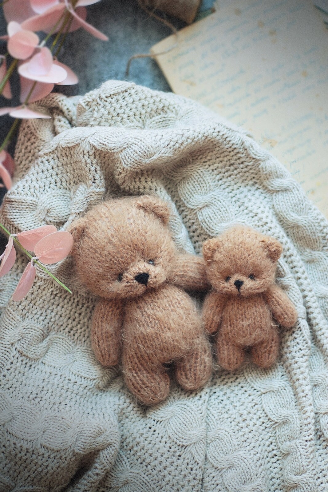 2 Cinnamon Teddy Bears knitting PATTERN, knitted animal toy 12 and 18cm 4.7 and 7 inch, 2pack