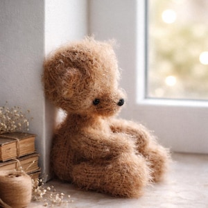 Teddy Bear Retro Hygge Knitting Pattern PDF, Stuffed Knitted Animal, Flat Knit on 2 needles, DIY nursery decor ideas