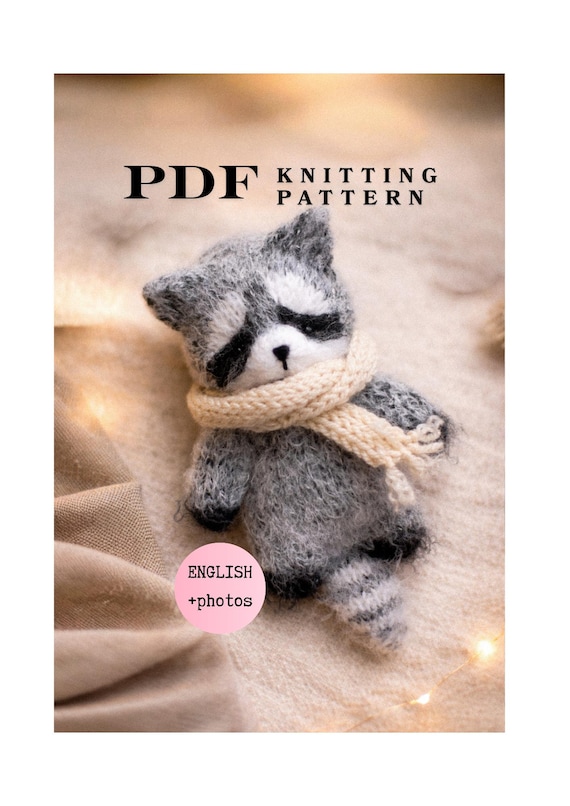 Raccoon Knitting Pattern PDF, Woodland Nursery Decor, Flat Knit Forest Toy, Baby shower keepsake, soft stuffed Animal Tutorial