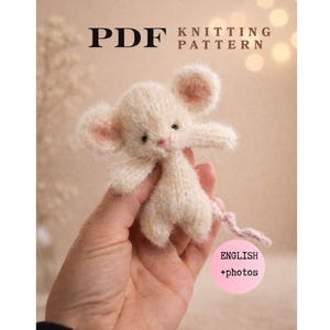 Stickmönster för mus i PDF-format, handledning för nyföddfoto, plattstickat minidjur, nyckfull fickplysch, idé till dockhusdekoration