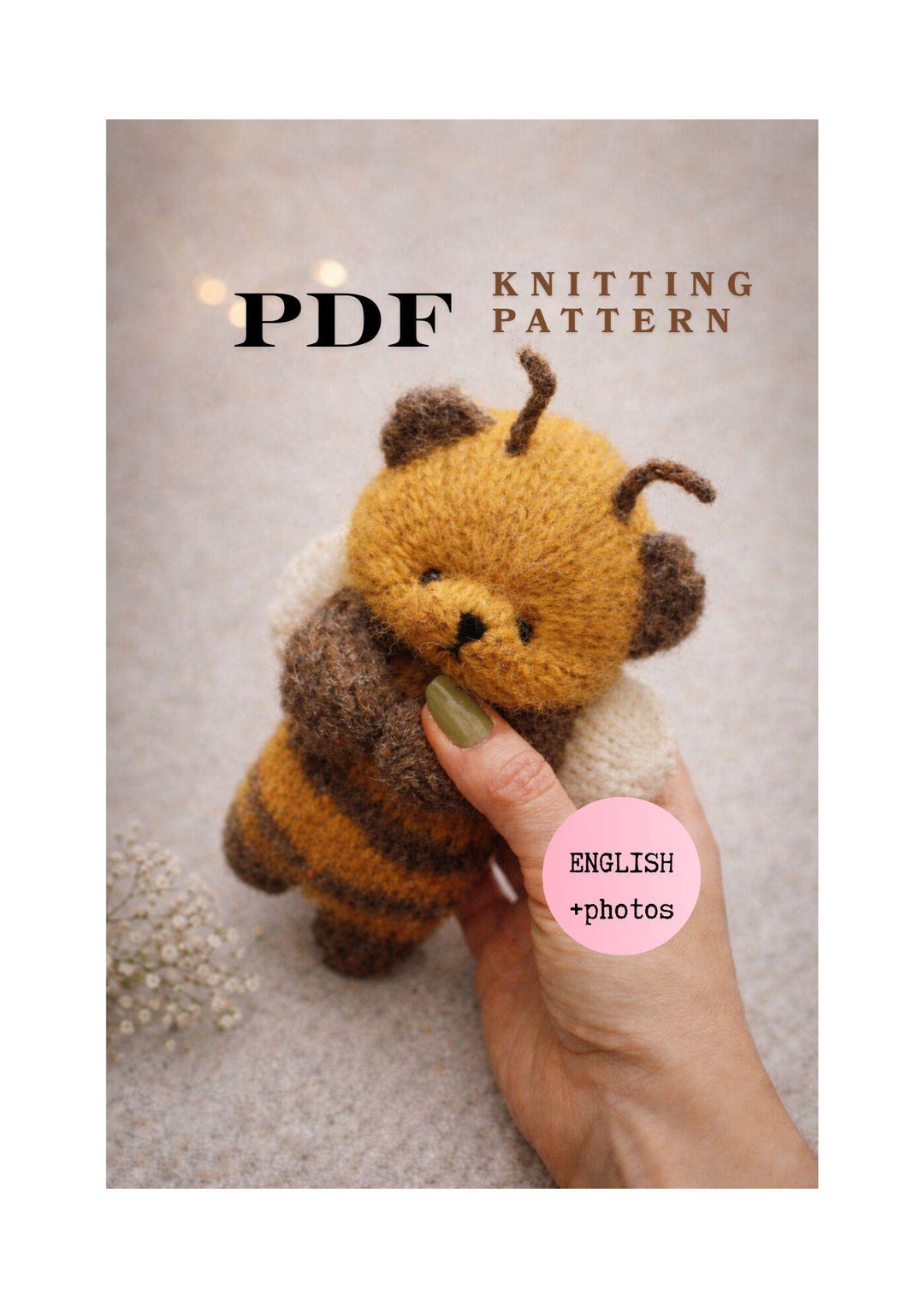 Bumble Bee Knitting Pattern PDF Tutorial, Teddy Bear Toy for Nursery ...
