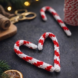 PDF, Candy Cane Knitting Pattern • 18cm Christmas Ornament • Easy Knitted Decoration