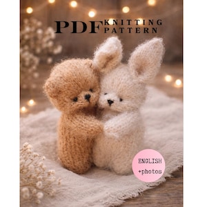 Teddybeer, konijn breipatroon bundel pdf, gebreide dieren tutorial 2 in 1, project tweeling pluche knuffels, bosrijke kinderkamer