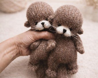 Otter-Strickmuster (PDF), einfaches Seeotter-Kuscheltier, flach gestrickt mit 2 Nadeln, Deko-Ideen fürs Kinderzimmer