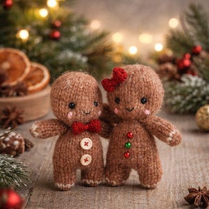 PDF, Lebkuchen-Strickanleitung • Flach gestrickt mit 2 Nadeln • Weihnachtsspielzeug • Ornament 13 cm