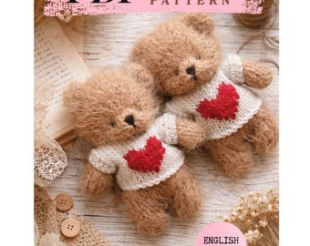 Doll Sweater Knitting Pattern PDF, Teddy Bear Clothes Tutorial, Easy Mini Jumper Craft, Flat Knit Toy Wardrobe, Valentine Miniature Outfit