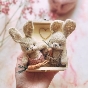 PATTERN PDF, Tiny Little Bunny knitting 4.33'' 11cm knitted cute animal toy tutorial, rabbit for newborn session