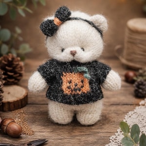 PDF, EASY and quick knitting pattern Halloween pumpkin SWEATER for little Teddy Bear
