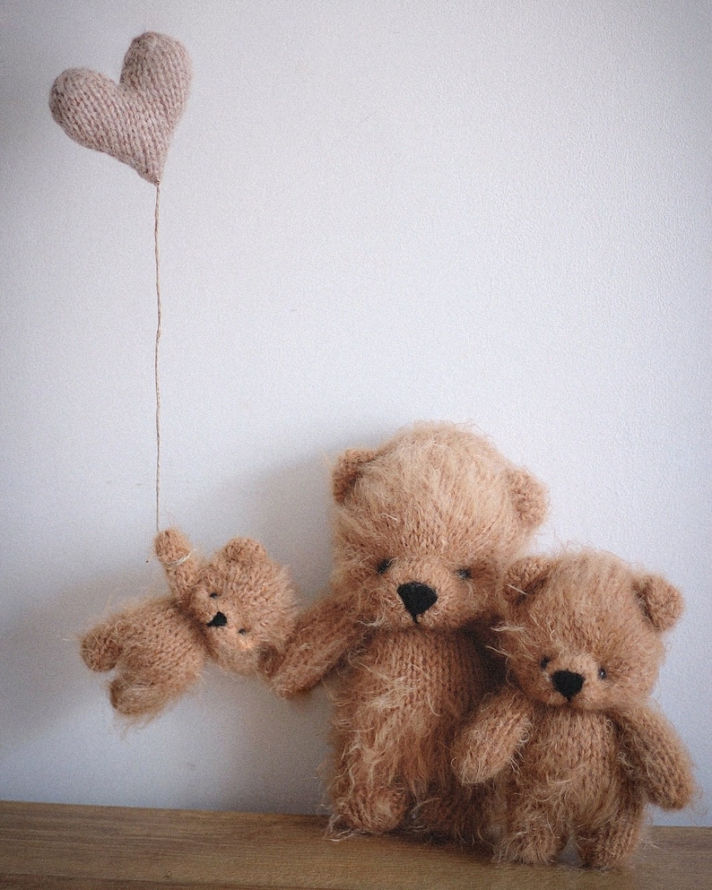 2 Cinnamon Teddy Bears Strickmuster, gestricktes Tierspielzeug 12 und 18 cm 4,7 und 7 Zoll, 2er-Pack Bild 4