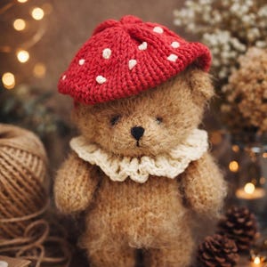 PDF, Knitted Toadstool outfit PATTERN for Teddy Bear, mushroom hat, autumn knitting