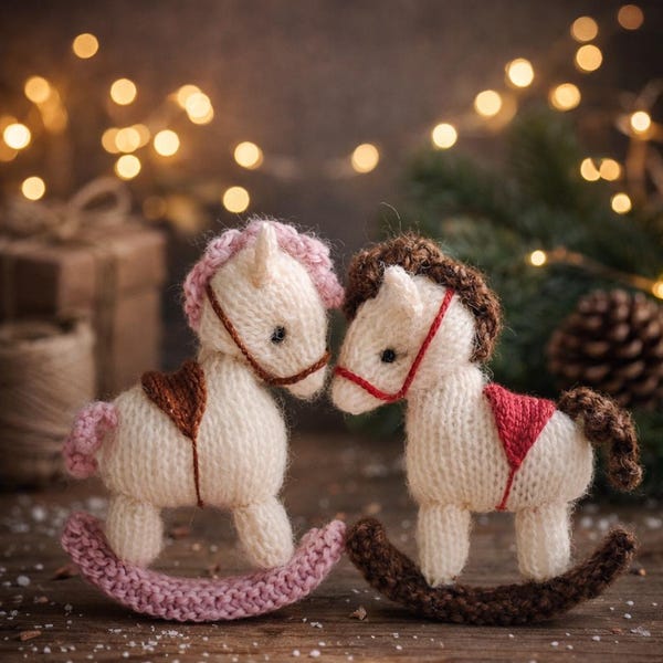 PDF, Rocking Horse Knitting Pattern • 14 cm Christmas ornament • knitted toy