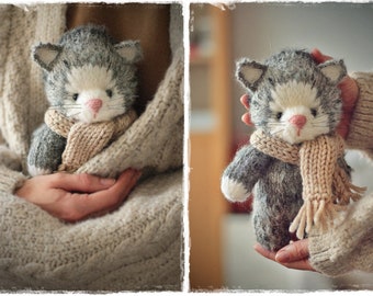 PATTERN PDF - CAT knitting , knitted animal toy, knitting kitty soft plushie
