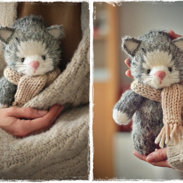 CAT knitting PATTERN, knitted animal toy, cute knitting kitty tutorial PDF