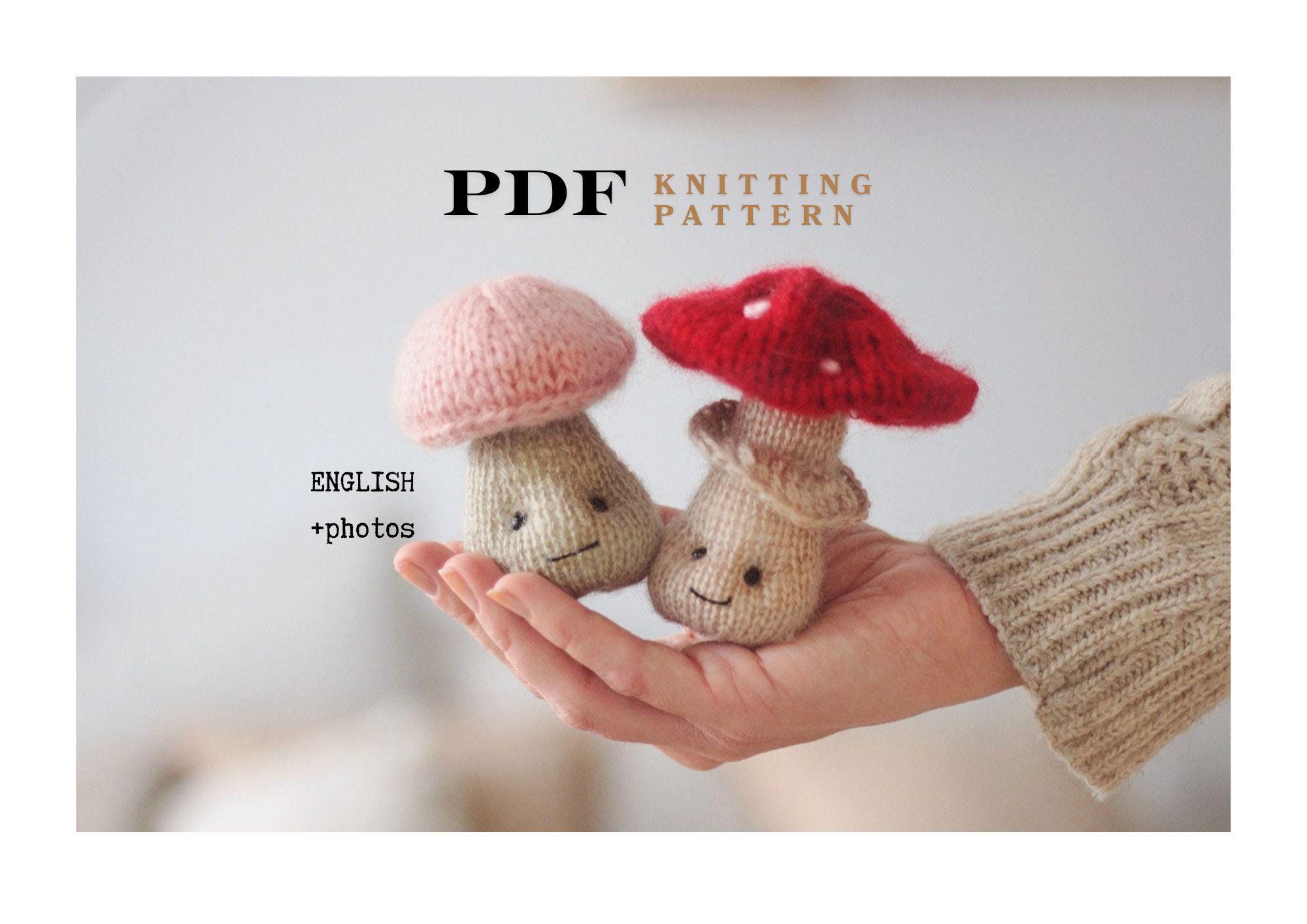 Nature plannet ALFA きのこ　ぬいぐるみ　昭和レトロ　水玉 HAPPY MUSHROMESの編み図（PDF形式）、ぬいぐるみ編みセット、2本の針