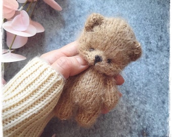 SMALL Cinnamon Teddy Bear knitting PATTERN, knitted animal toy 4.7 inch, 12cm