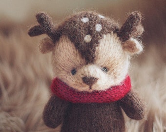 DEER  knitting PATTERN PDF, knitted animal toy, 18cm, knit cute bear, knitting tutorial, christmas knitting, christmas tree sweater