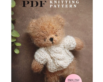Doll Sweater Knitting Pattern PDF, Teddy Bear Clothes Tutorial, Easy Cabled Jumper Craft, Flat Knit Toy Wardrobe, Miniature Autumn Outfit
