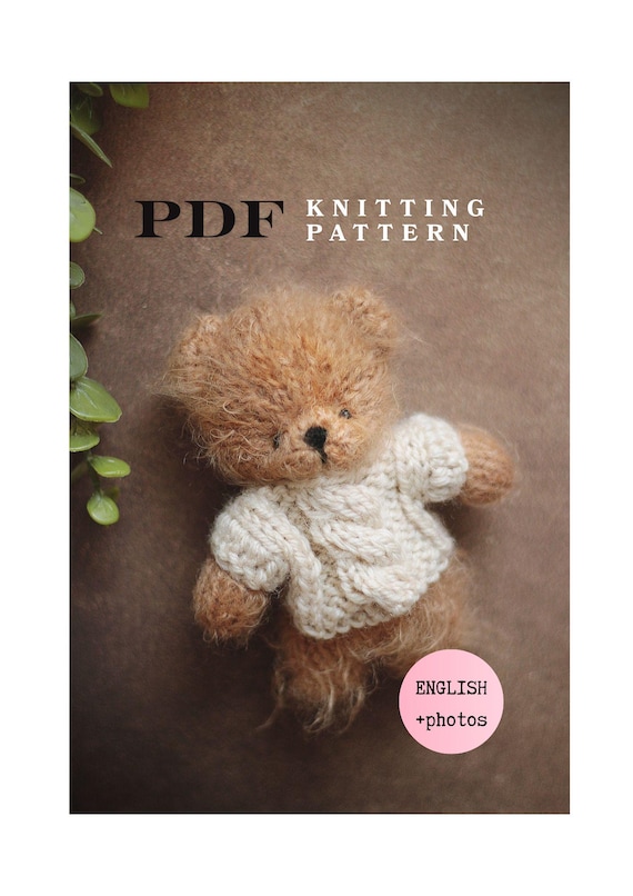 Doll Sweater Knitting Pattern PDF, Teddy Bear Clothes Tutorial, Easy Cabled Jumper Craft, Flat Knit Toy Wardrobe, Miniature Autumn Outfit