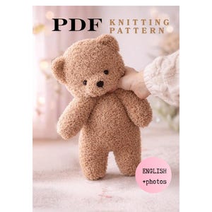 Curly Teddy Bear Knitting Pattern, Large 40cm Soft Toy PDF, Flat Knit knitting nursery decor