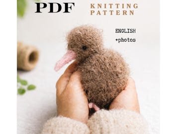 Strickanleitung für einen Kiwi-Vogel im PDF-Format, Plüschtier, 16 cm großes Strickmuster zum Herunterladen