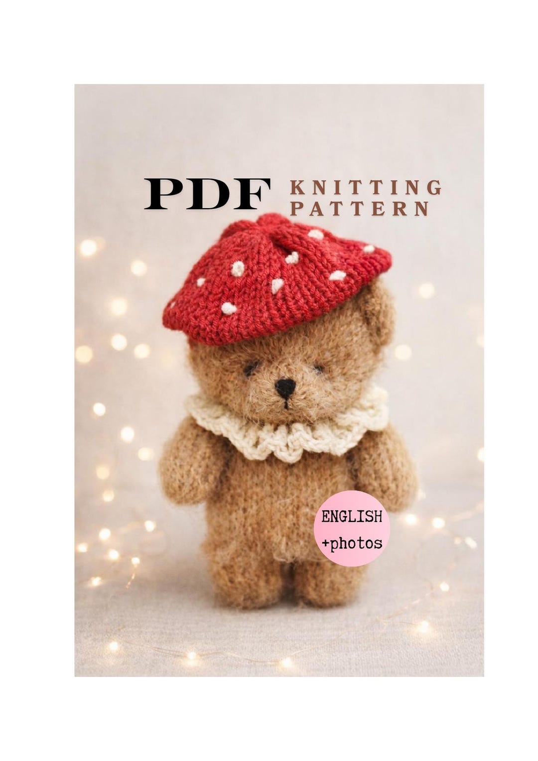 PDF, Knitted Toadstool Outfit PATTERN for Teddy Bear, Mushroom Hat ...